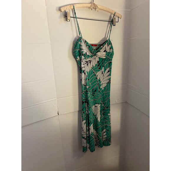Women’s Green Tropical Leaf Print Babydoll Sundress Small Spaghetti Strap Summer - Picture 1 of 8